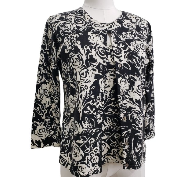 Jillian Jones Black & Cream Floral Print Silk Blend Twin Set, M - Picture 1 of 11